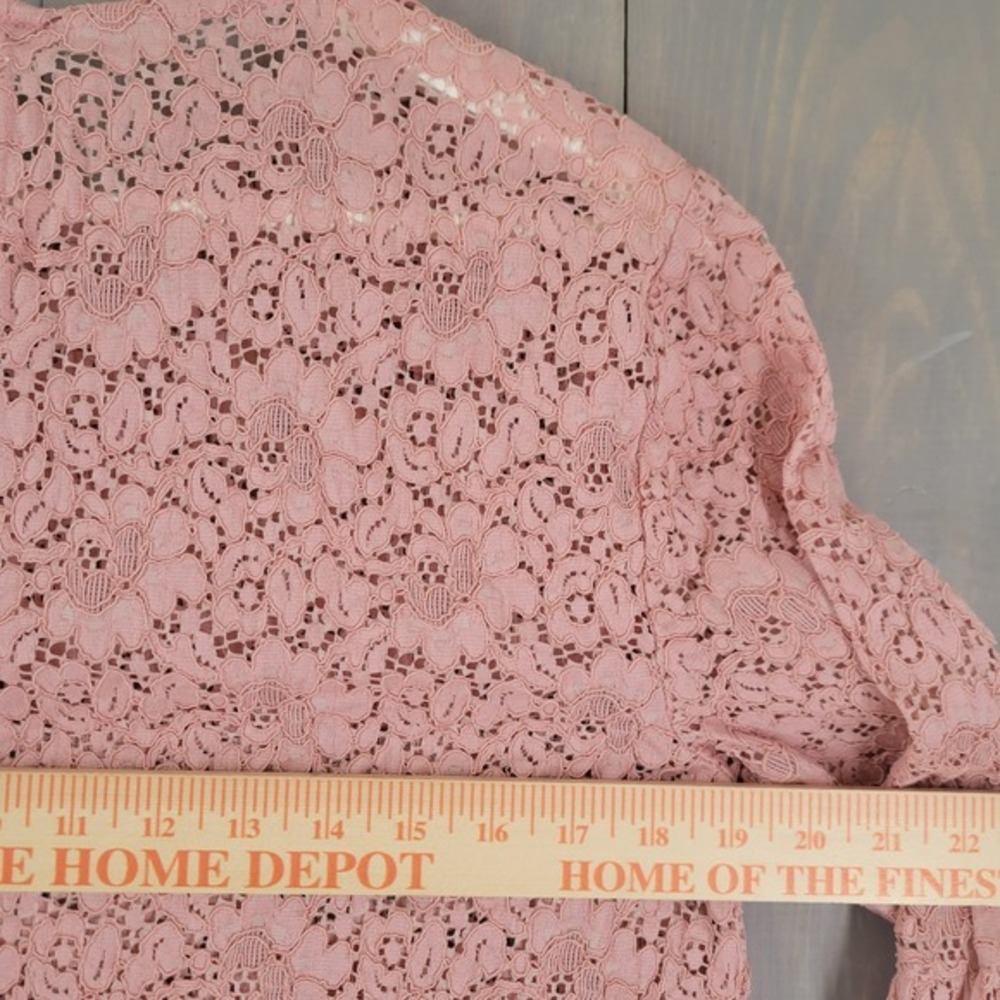 Zara Woman Floral Lace Blouse Womens Large Pink Bell Sleeve Romantic Boho - Picture 8 of 9